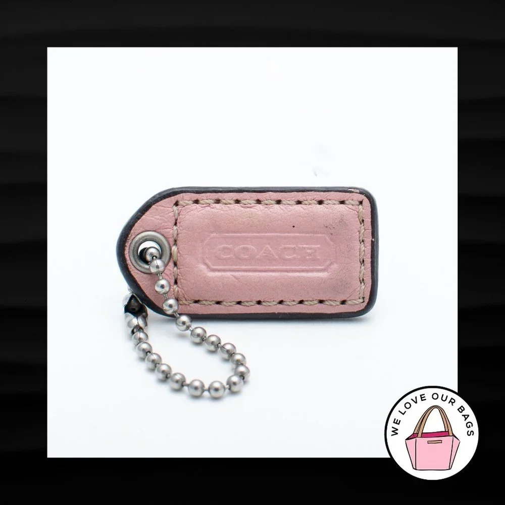 1.5" Small COACH LIGHT PINK LEATHER NICKEL FOB CHARM KEYCHAIN HANG TAG WRISTLET